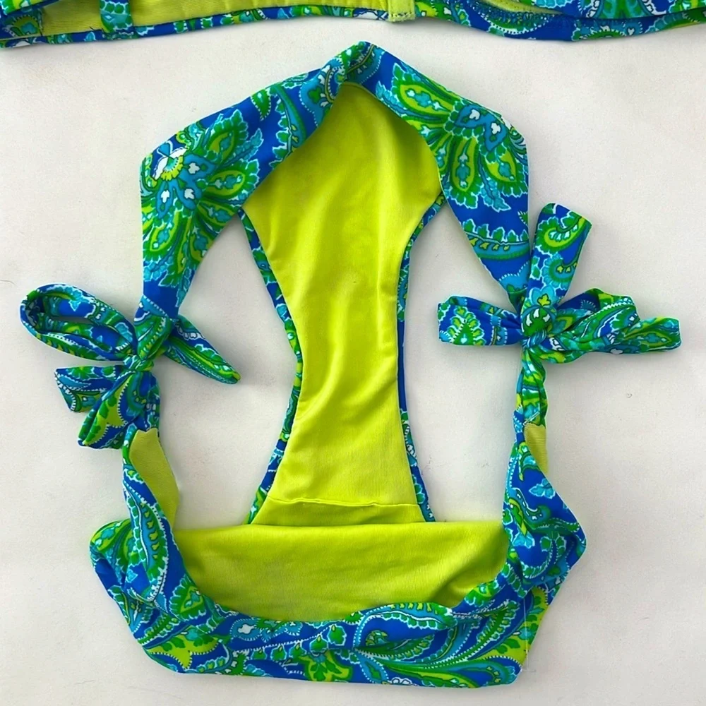 CALZEDONIA COBEY Bikini Paisley Blue and Green Sz Small